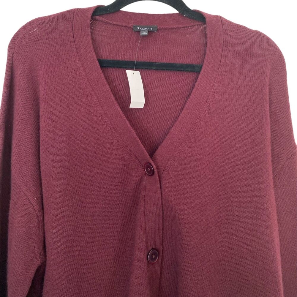 NWT TALBOTS Burgundy Wool Blend V-Neck Button Down Cardigan Size X-Large